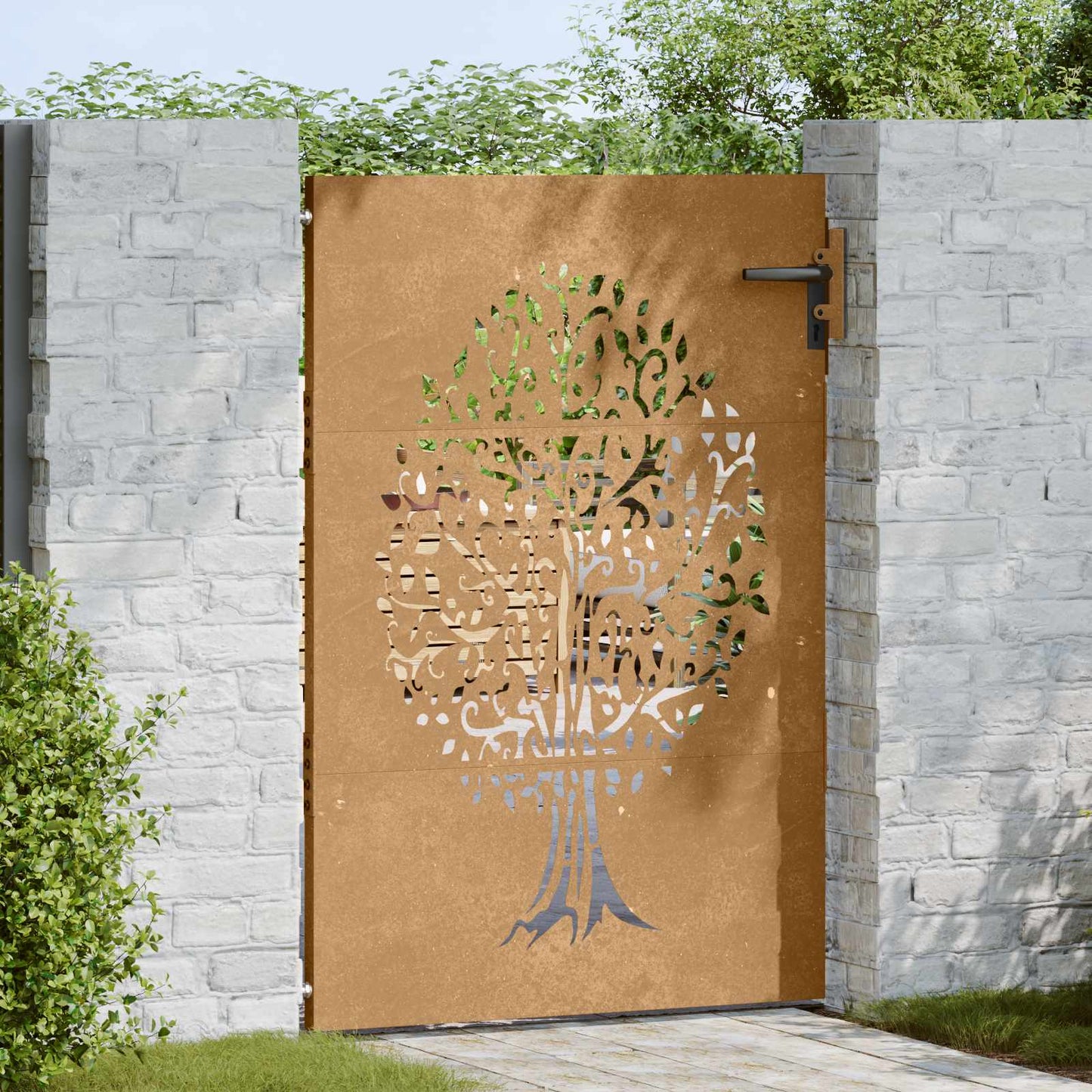 Gartentor 85x150 cm Cortenstahl Baum-Design