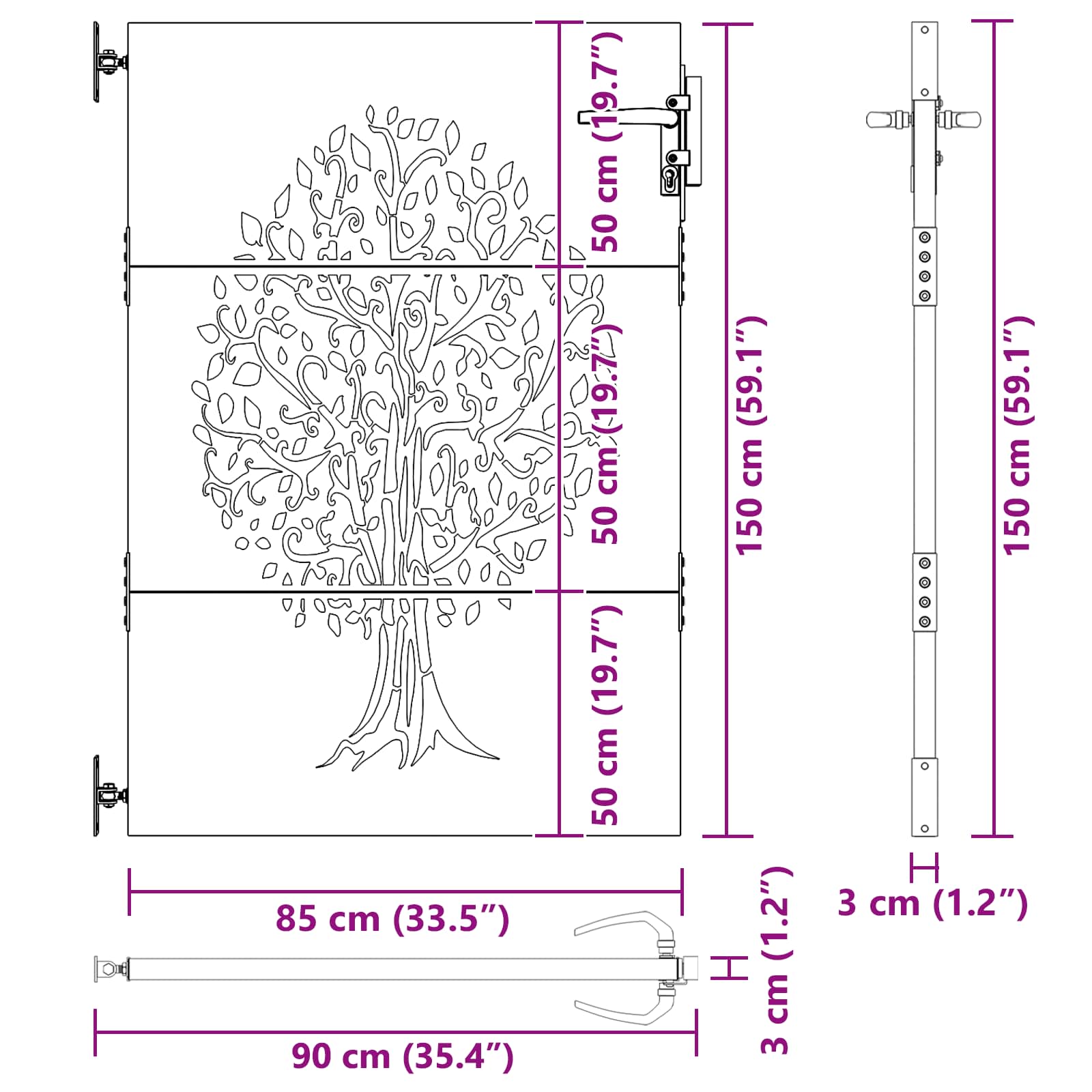 Gartentor 85x150 cm Cortenstahl Baum-Design
