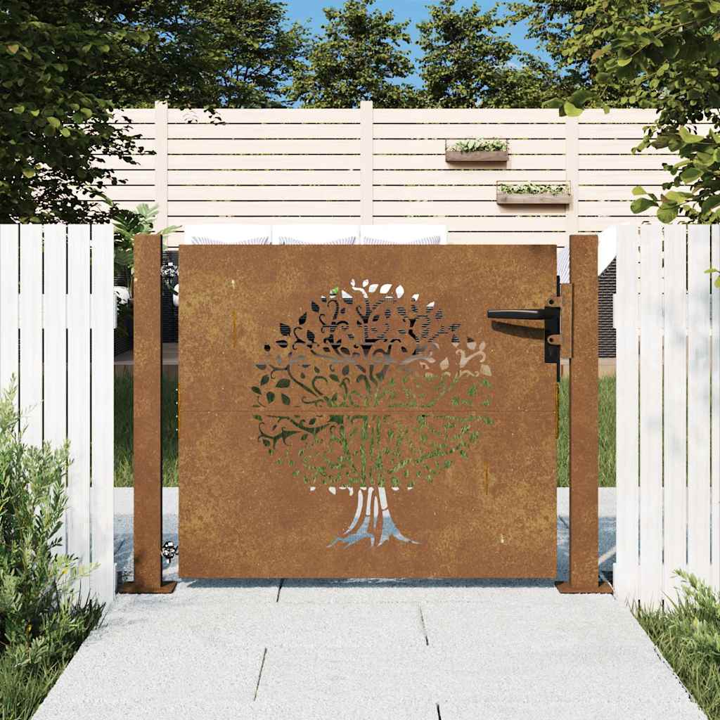 Gartentor 100x75 cm Cortenstahl Baumdesign