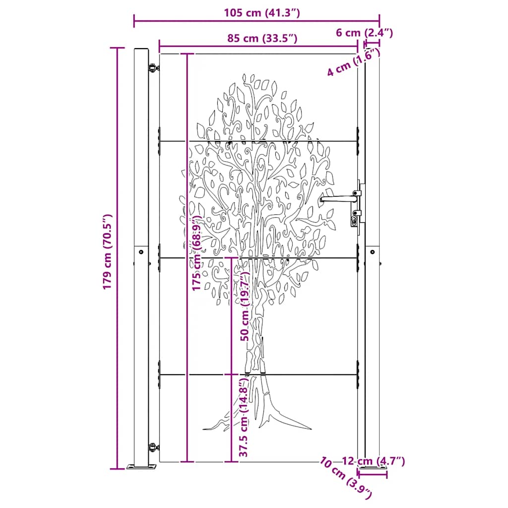 Gartentor 100x175 cm Cortenstahl Baumdesign
