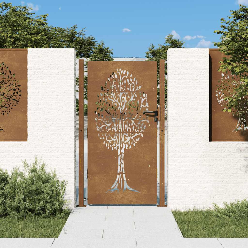 Gartentor 100x175 cm Cortenstahl Baumdesign