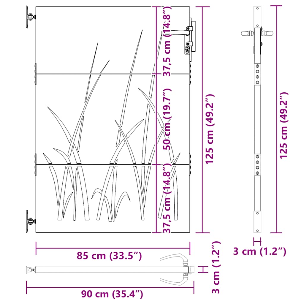 Gartentor 85x125 cm Cortenstahl Gras-Design