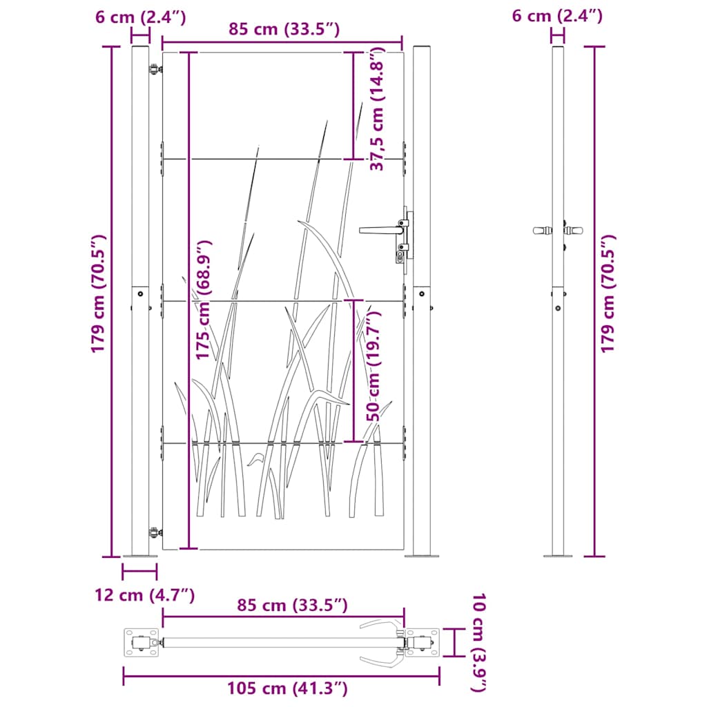 Gartentor 100 x 175 cm Pulverbeschichteter Stahl Abschließbar