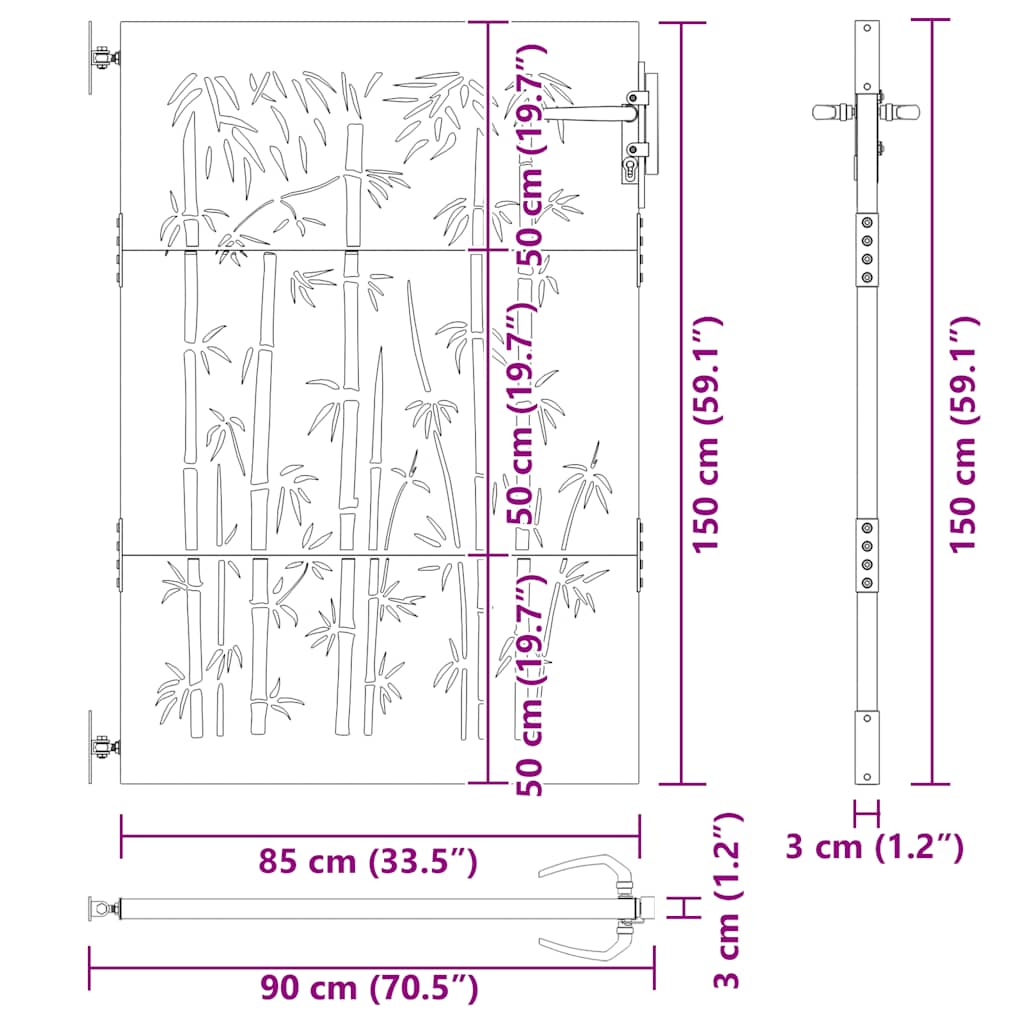 Gartentor 85x150 cm Cortenstahl Bambus-Design
