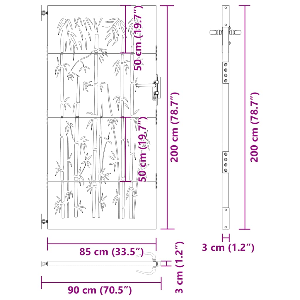 Gartentor 85x200 cm Cortenstahl Bambus-Design