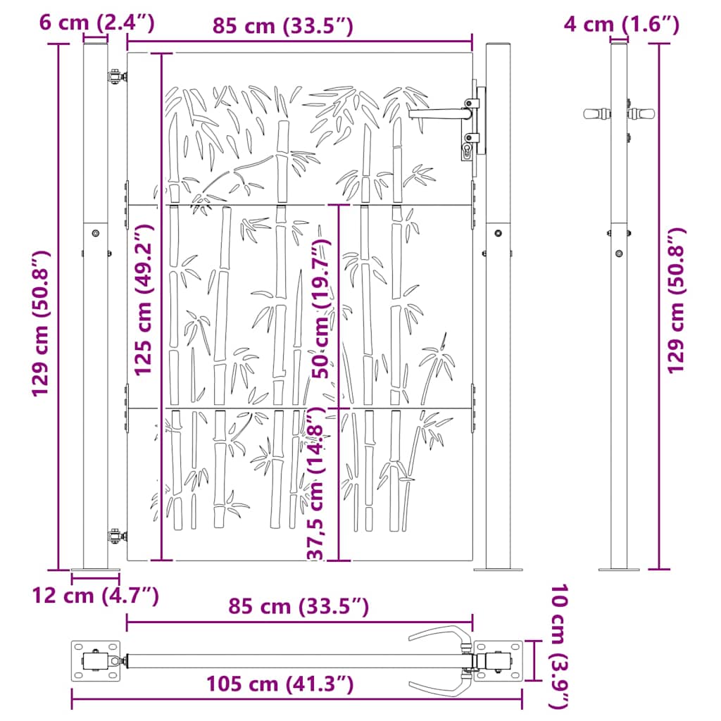 Gartentor 100x125 cm Cortenstahl Bambus-Design