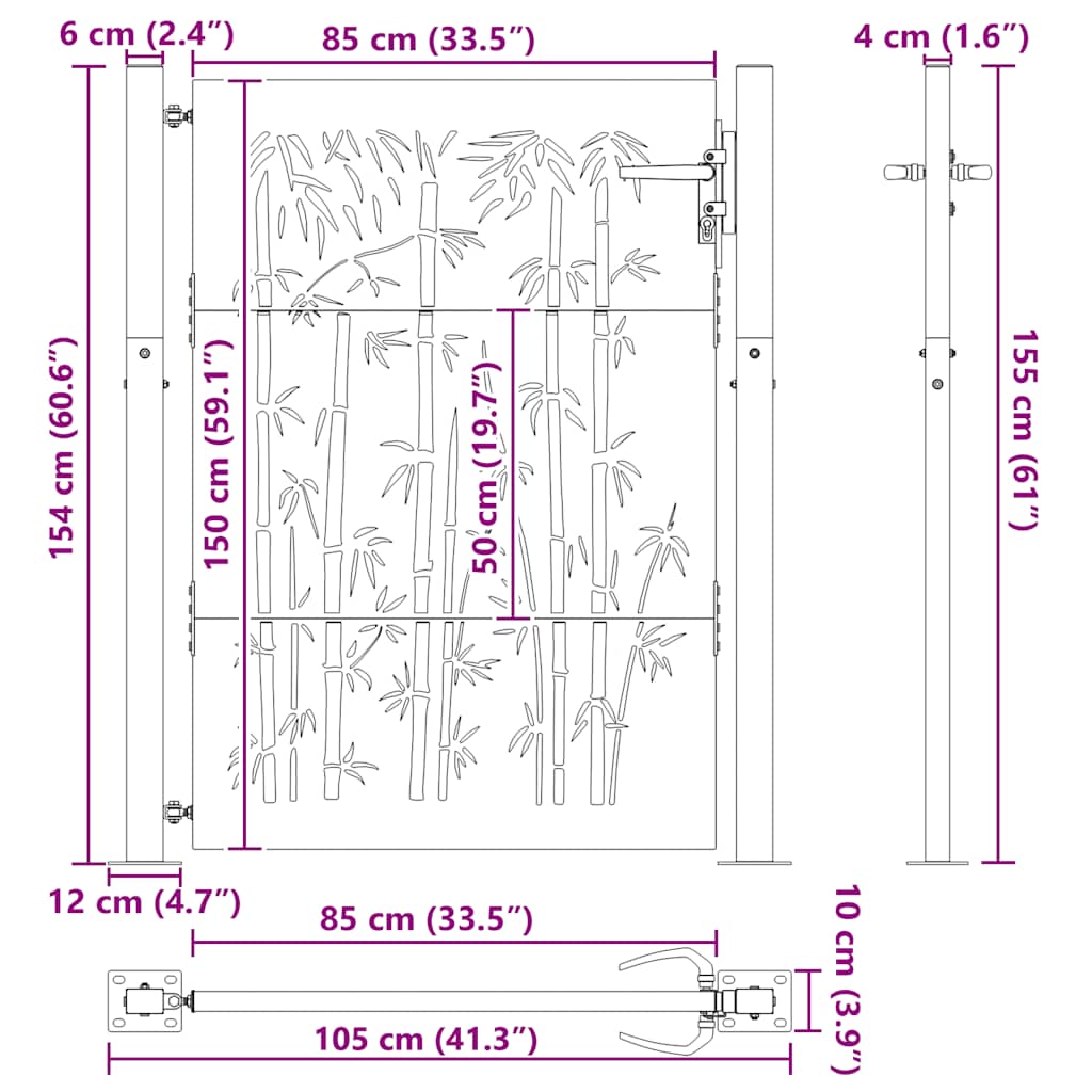 Gartentor 100x150 cm Cortenstahl Bambus-Design