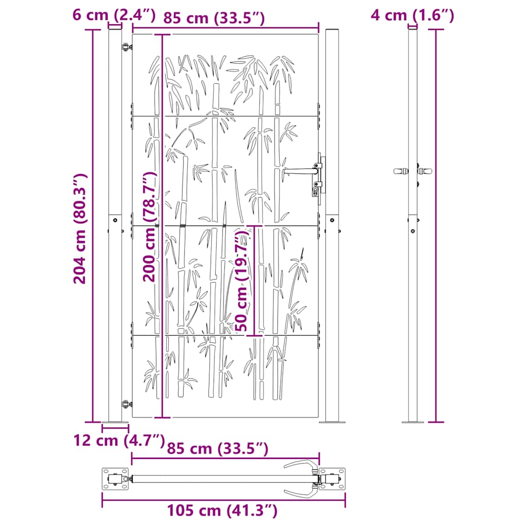Gartentor 100x200 cm Cortenstahl Bambus-Design