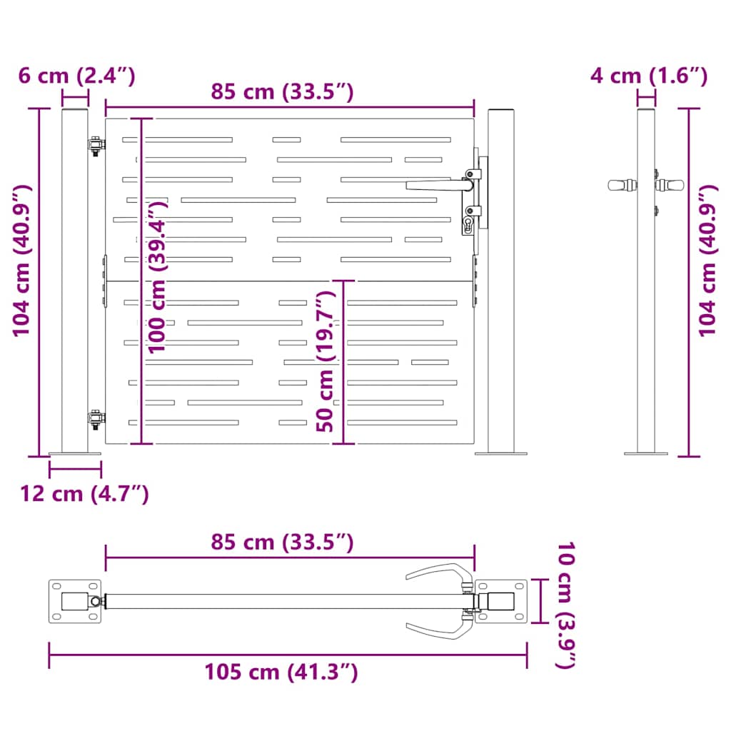 Gartentor 100x100 cm Cortenstahl Quadratisches Design