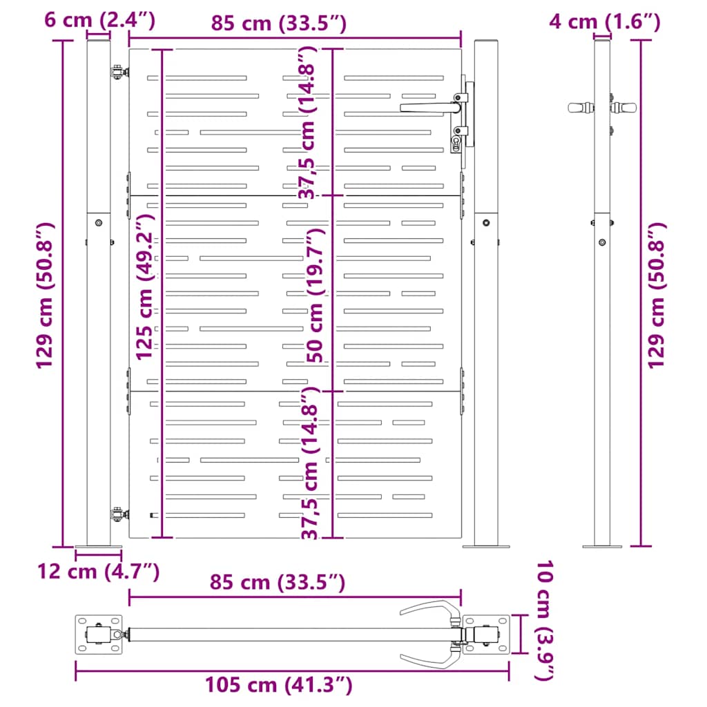 Gartentor 100x125 cm Cortenstahl Quadratisches Design