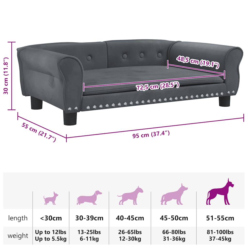 Dog bed dark grey 95x55x30 cm velvet