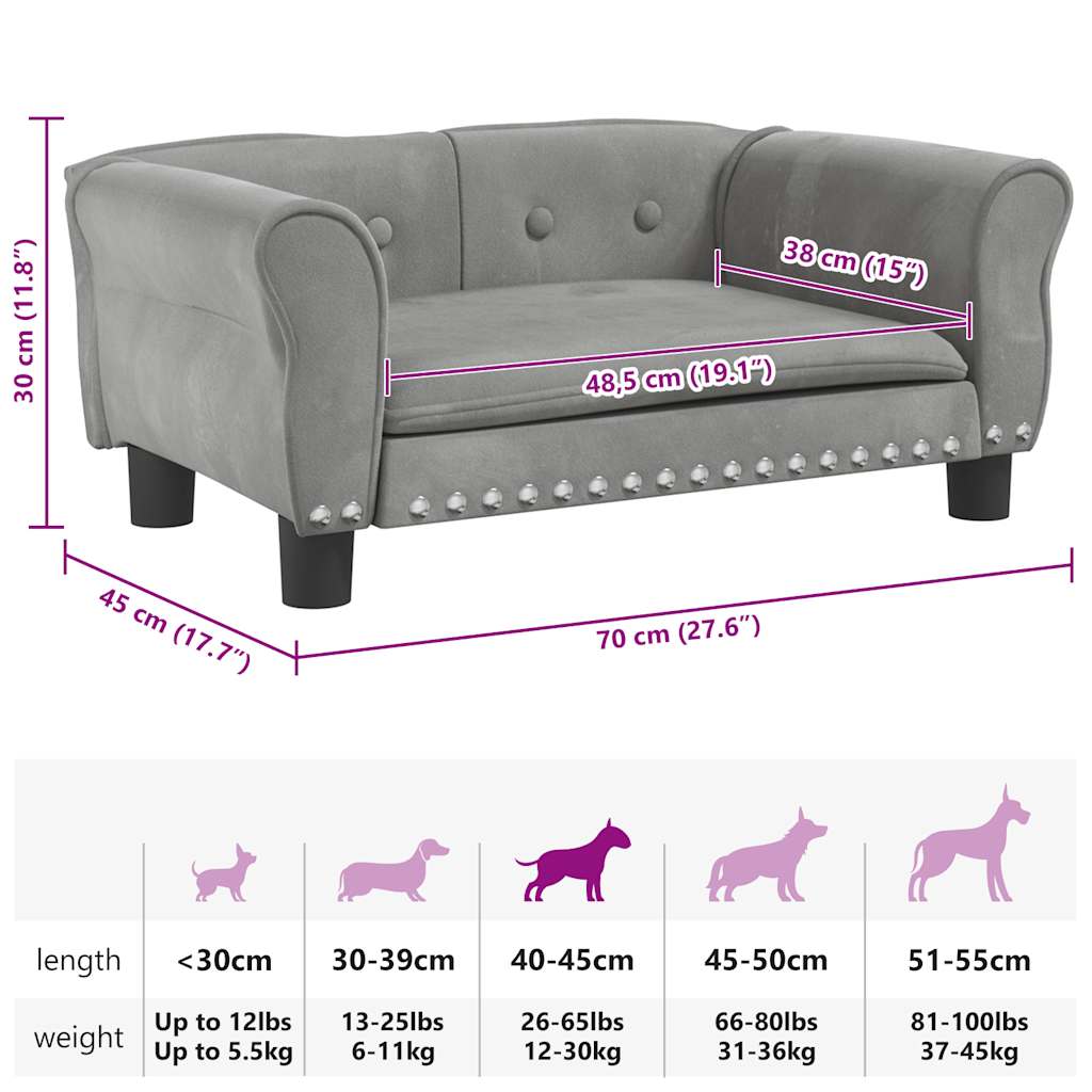 Dog bed light grey 70x45x30 cm velvet