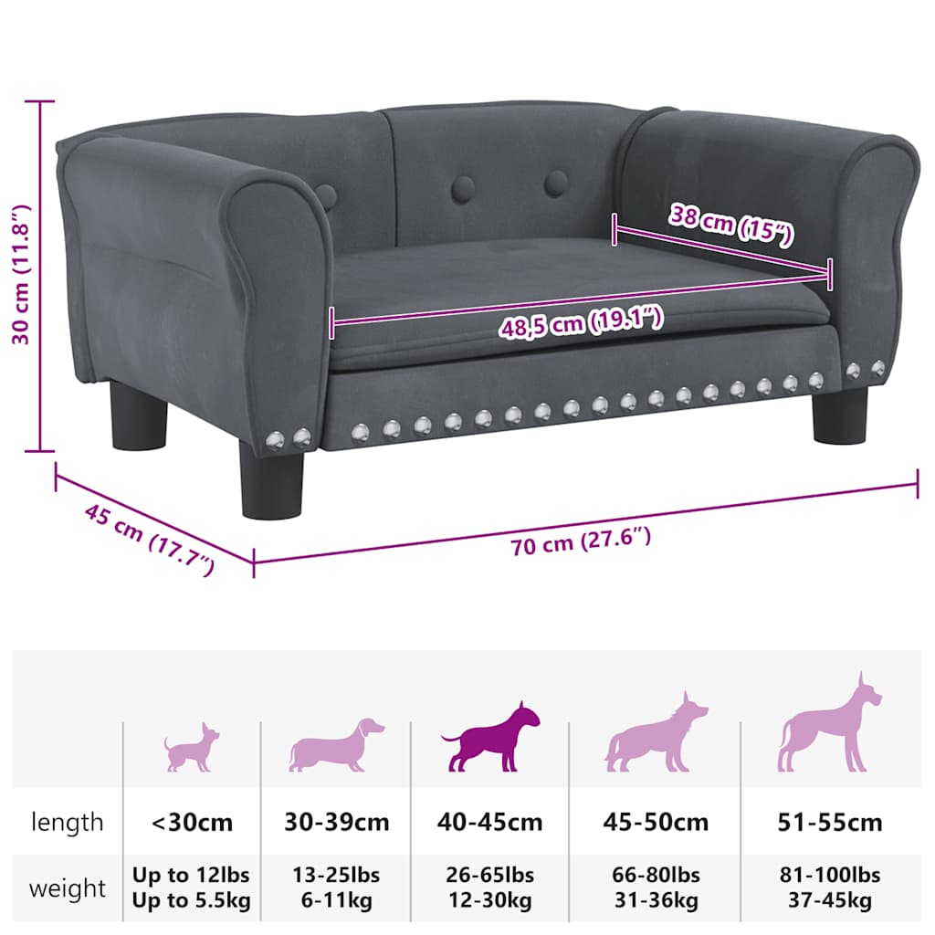 Dog bed dark grey 70x45x30 cm velvet