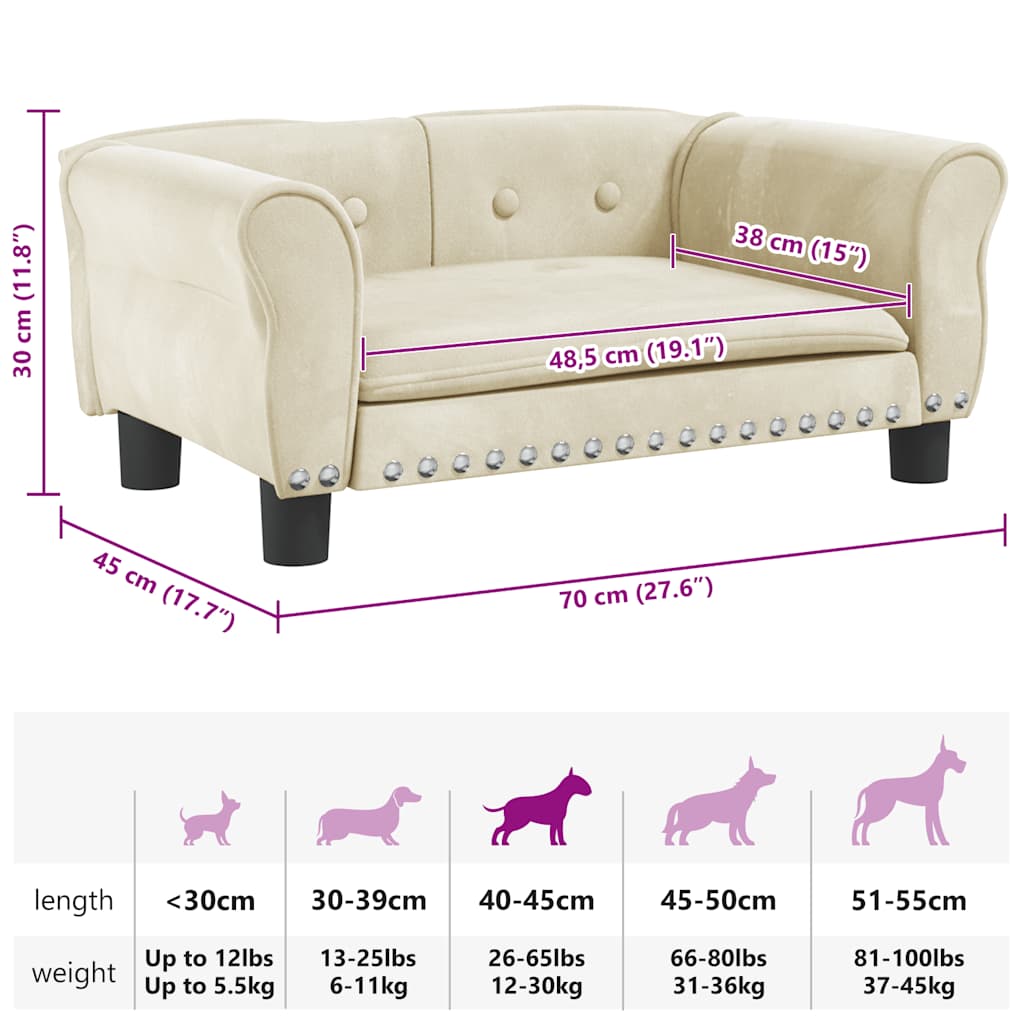 Panier pour chien crème 70x45x30 cm velours