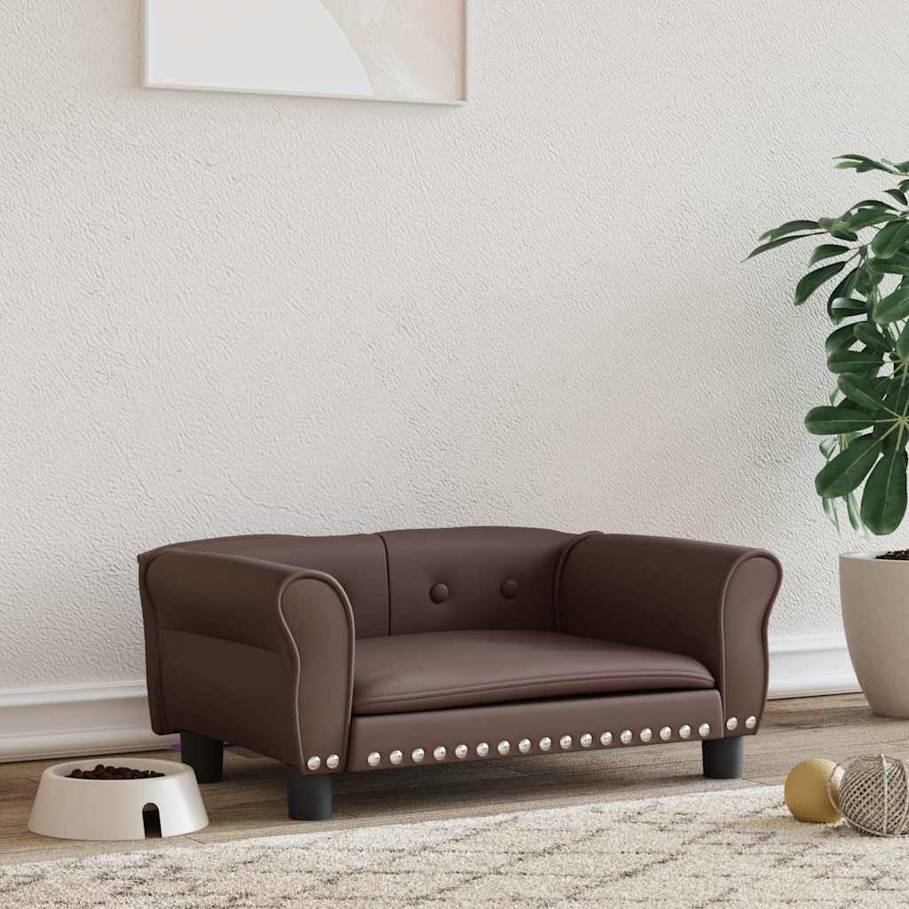 Panier pour chien marron 70x45x30 cm en cuir synthétique