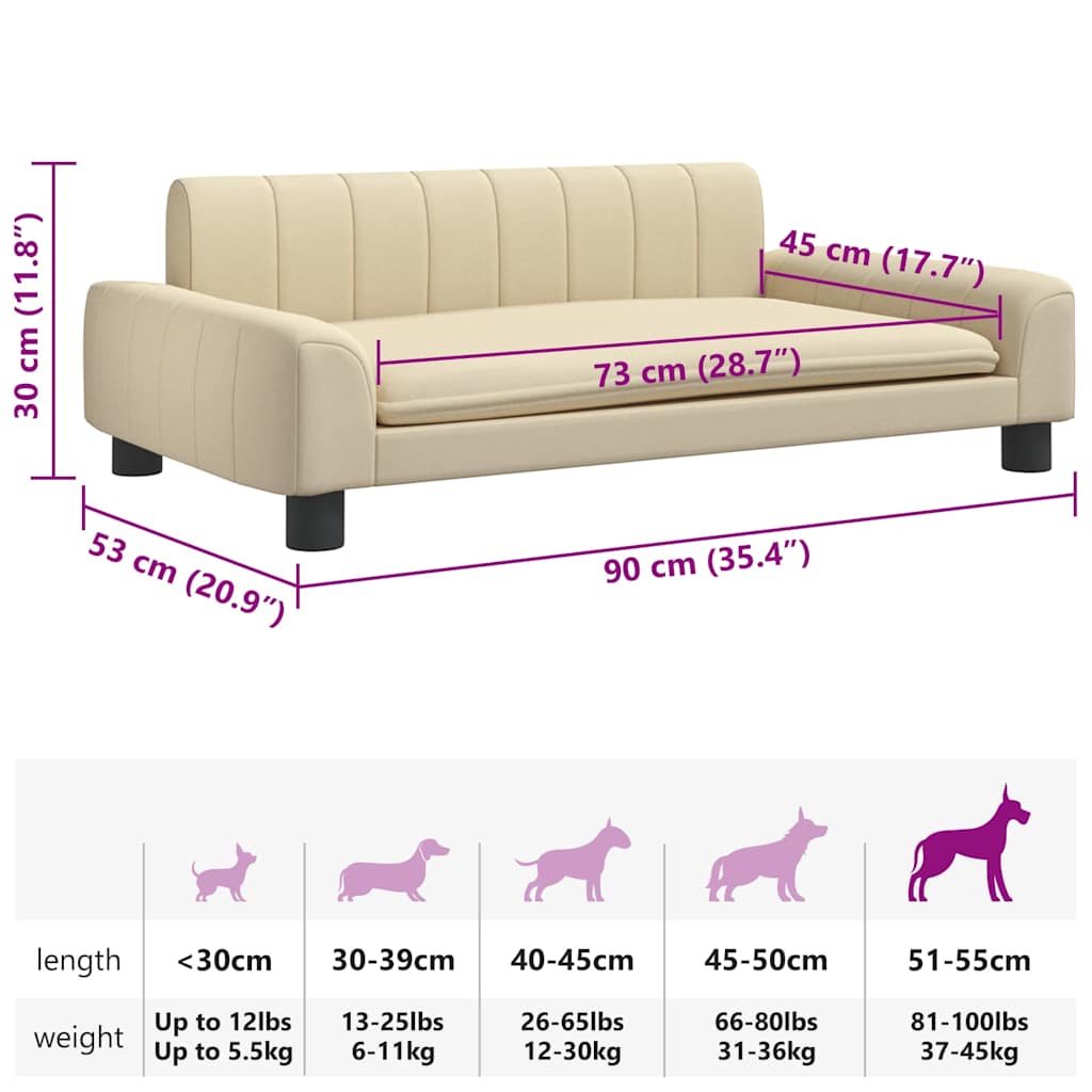 Panier pour chien en tissu crème 90x53x30 cm