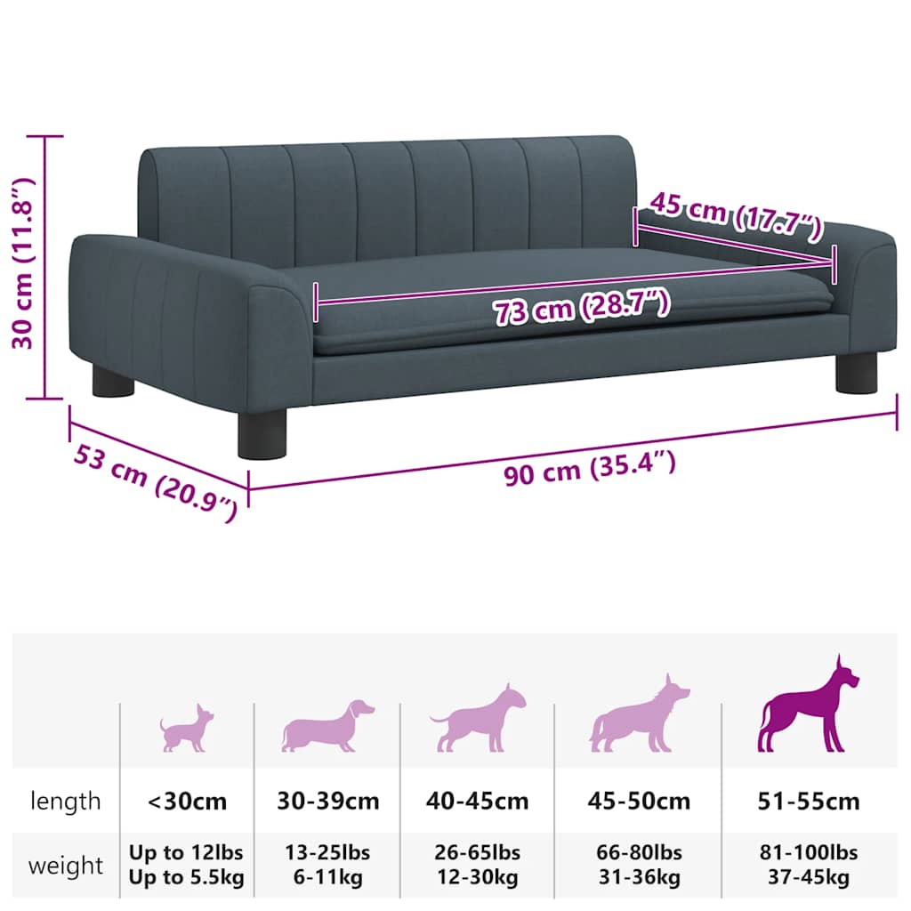 Dog bed dark grey 90x53x30 cm fabric