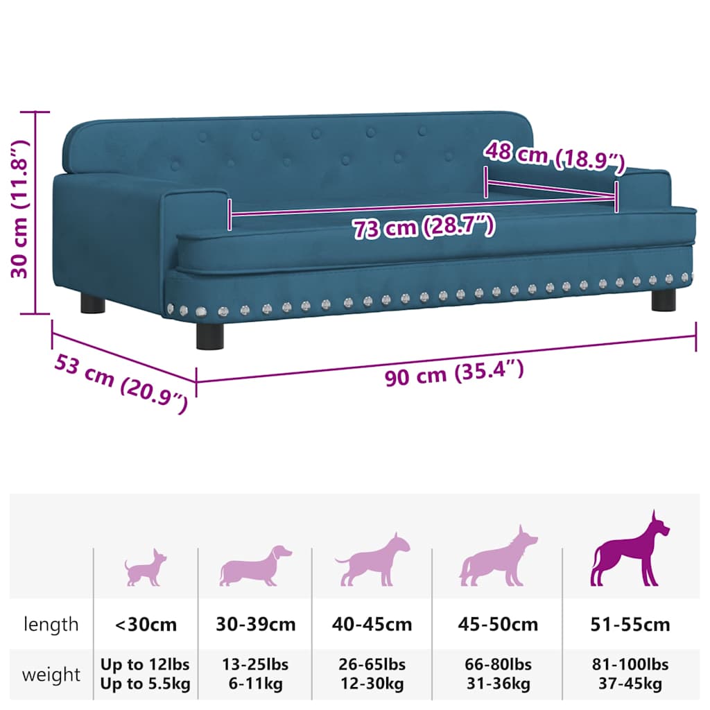 Hundebett Blau 90x53x30 cm Samt