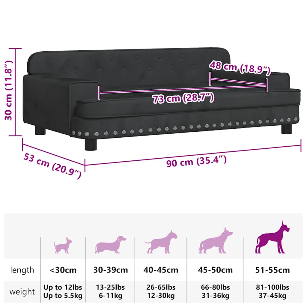 Panier pour chien noir 90x53x30 cm velours