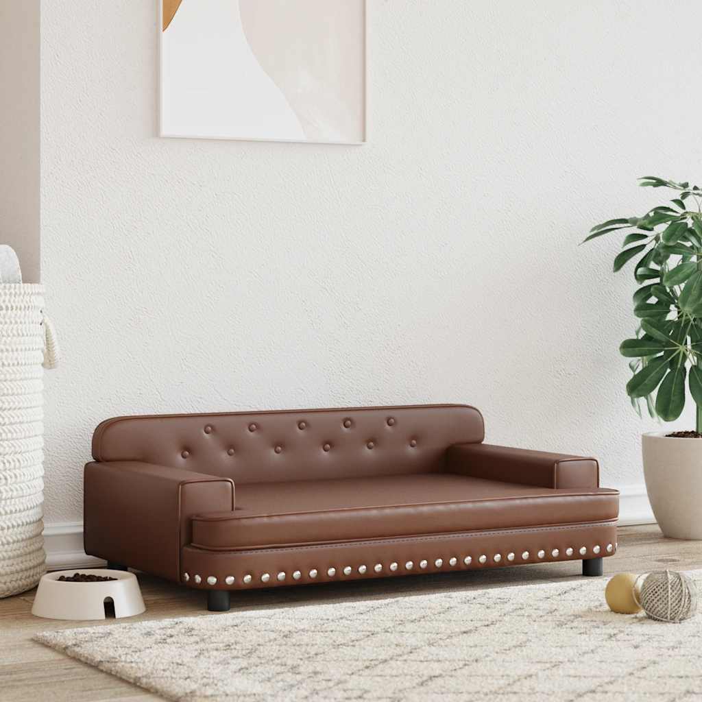Panier pour chien marron 90x53x30 cm en cuir synthétique