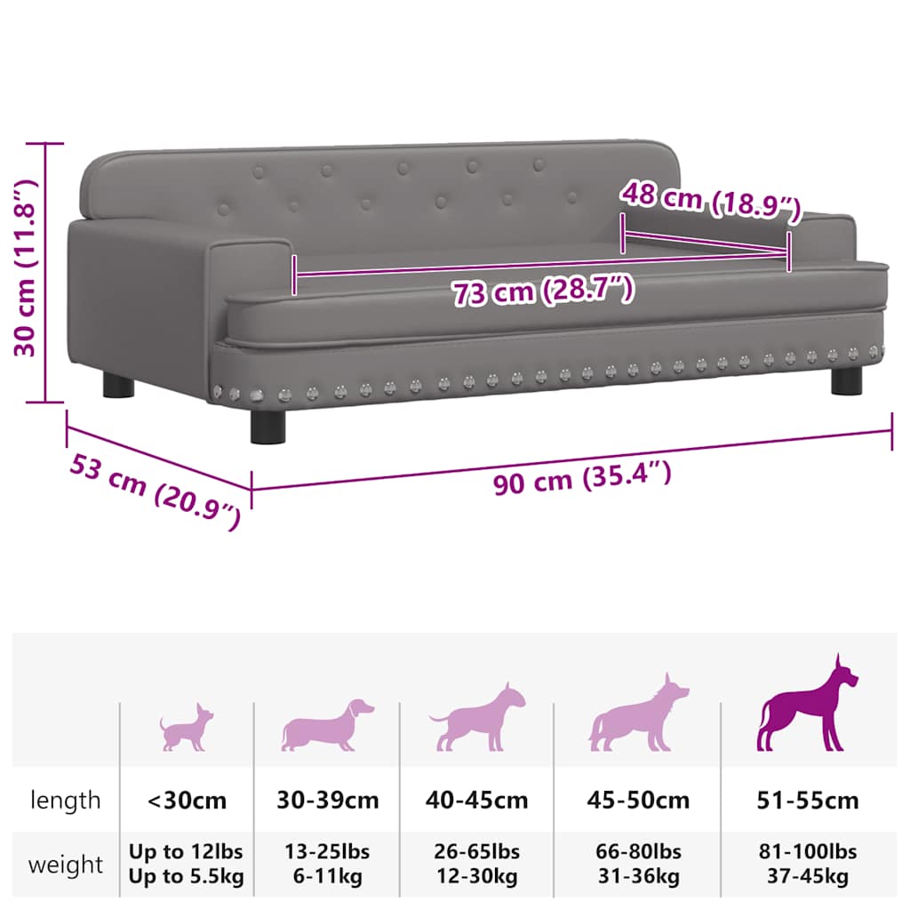 Dog bed grey 90x53x30 cm artificial leather