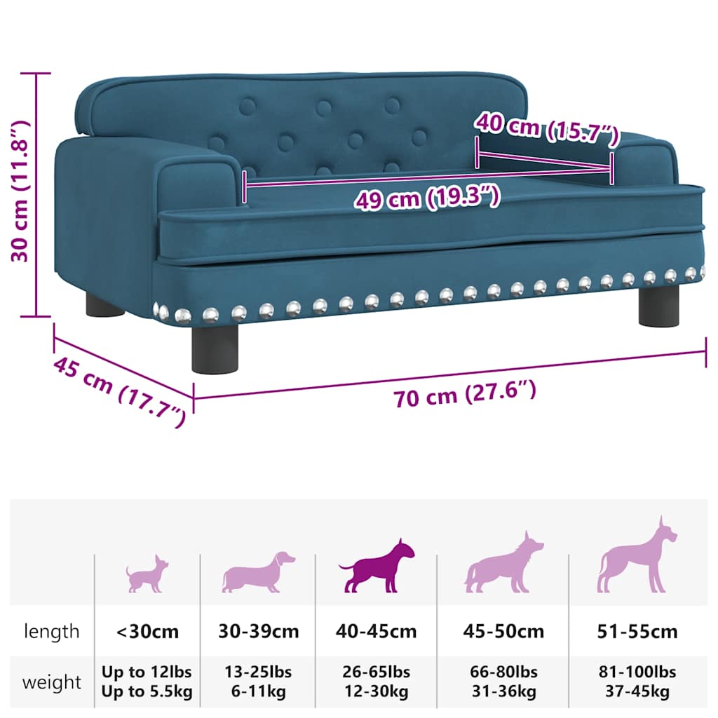 Panier pour chien bleu 70x45x30 cm velours