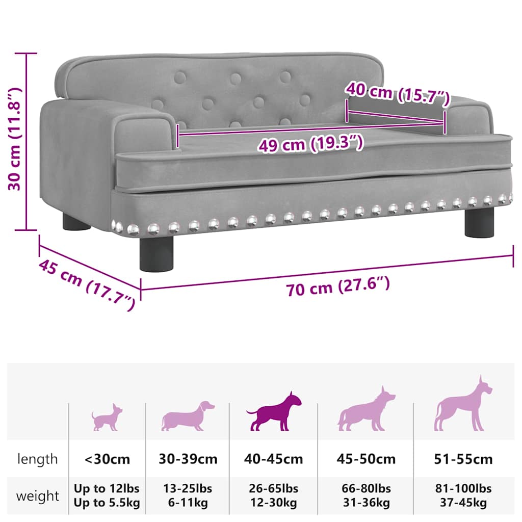 Hundebett Hellgrau 70x45x30 cm Samt