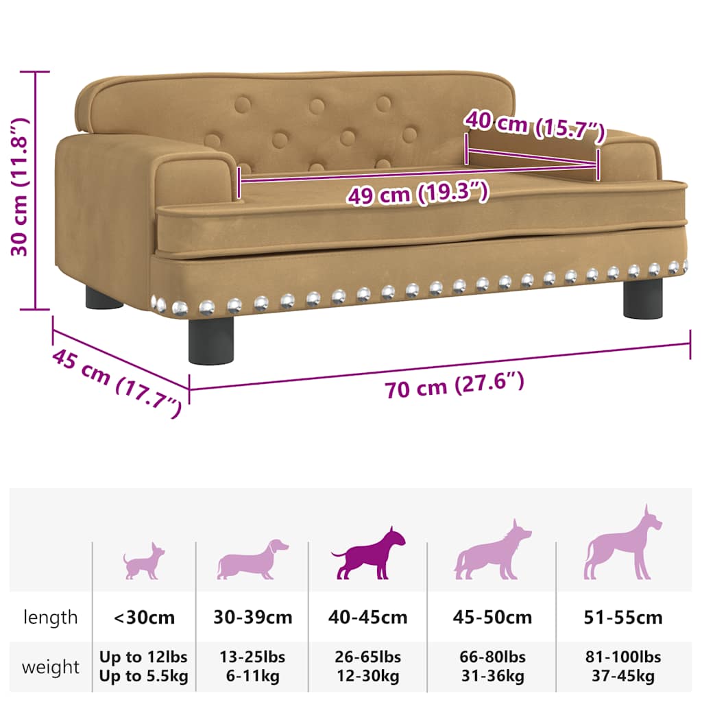 Panier pour chien marron 70x45x30 cm velours
