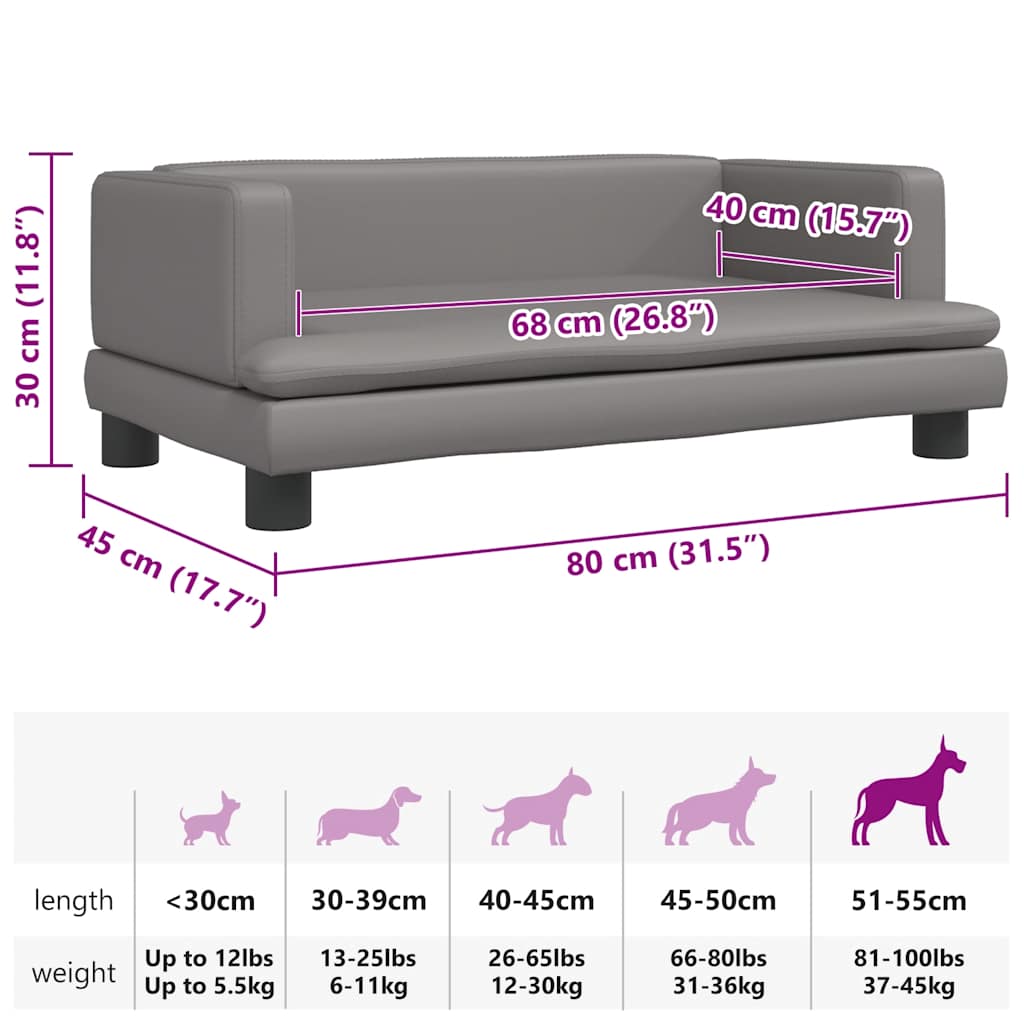 Dog bed grey 80x45x30 cm artificial leather