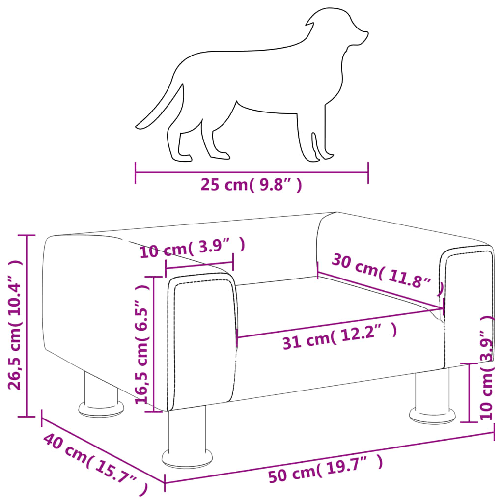 Hundebett Hellgrau 50x40x26,5 cm Samt