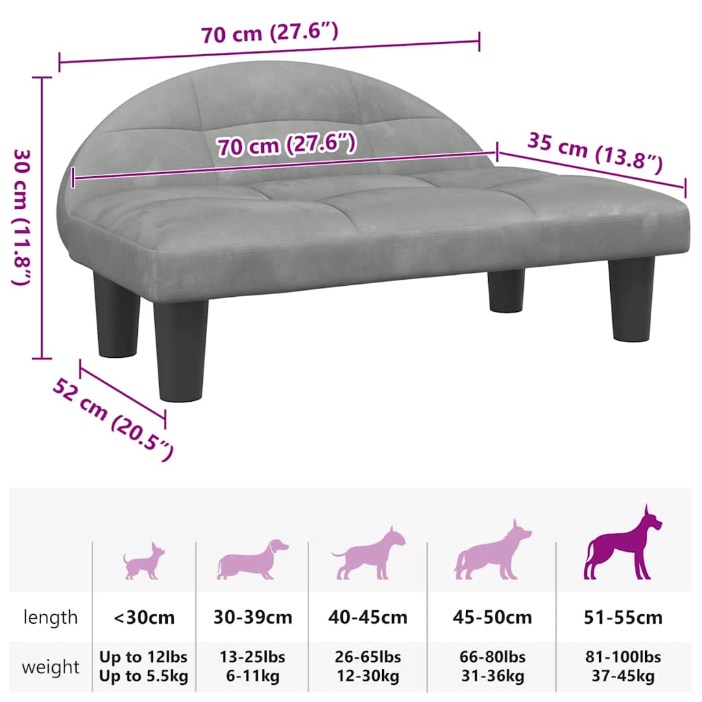 Hundebett Hellgrau 70x52x30 cm Samt