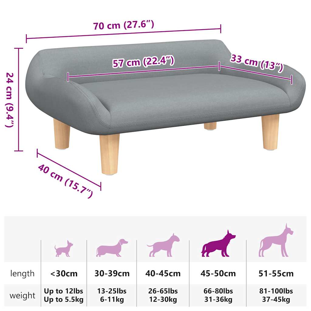 Hundebett Hellgrau 70x40x24 cm Stoff