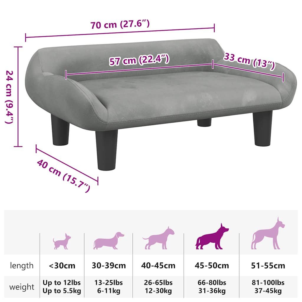 Dog bed light grey 70x40x24 cm velvet
