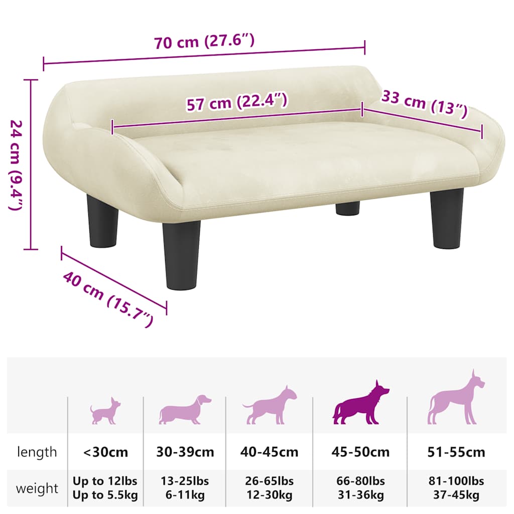 Panier pour chien crème 70x40x24 cm velours