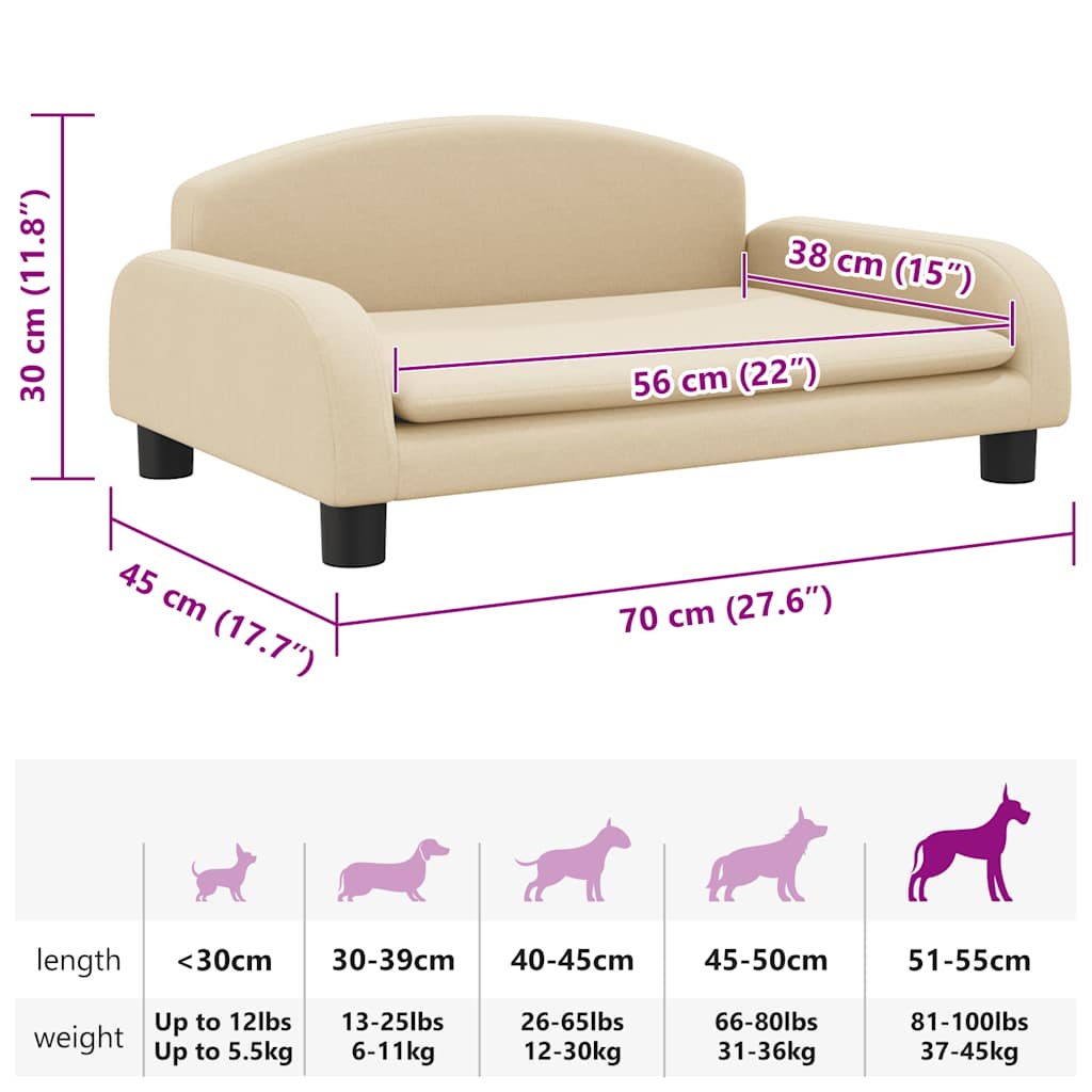 Panier pour chien en tissu crème 70x45x30 cm
