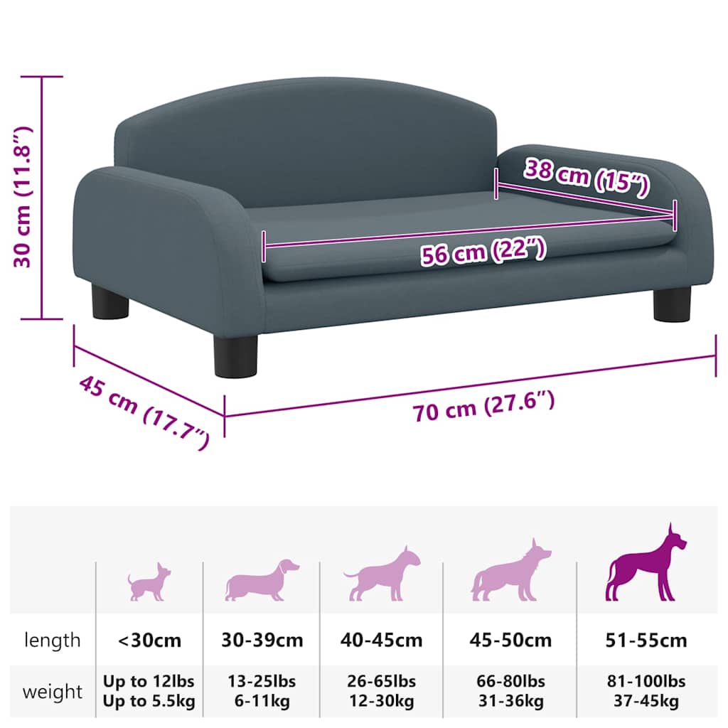 Hundebett Dunkelgrau 70x45x30 cm Stoff