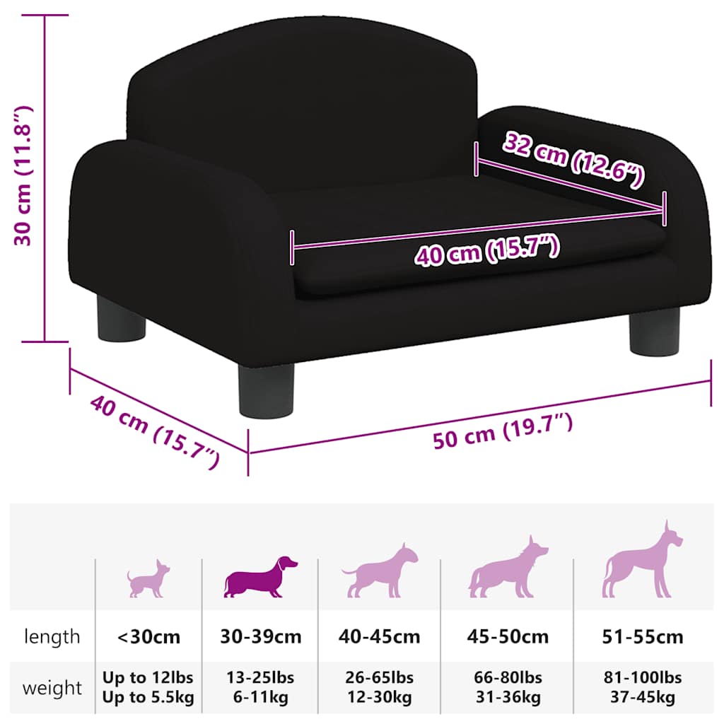 Hundebett Schwarz 50x40x30 cm Stoff