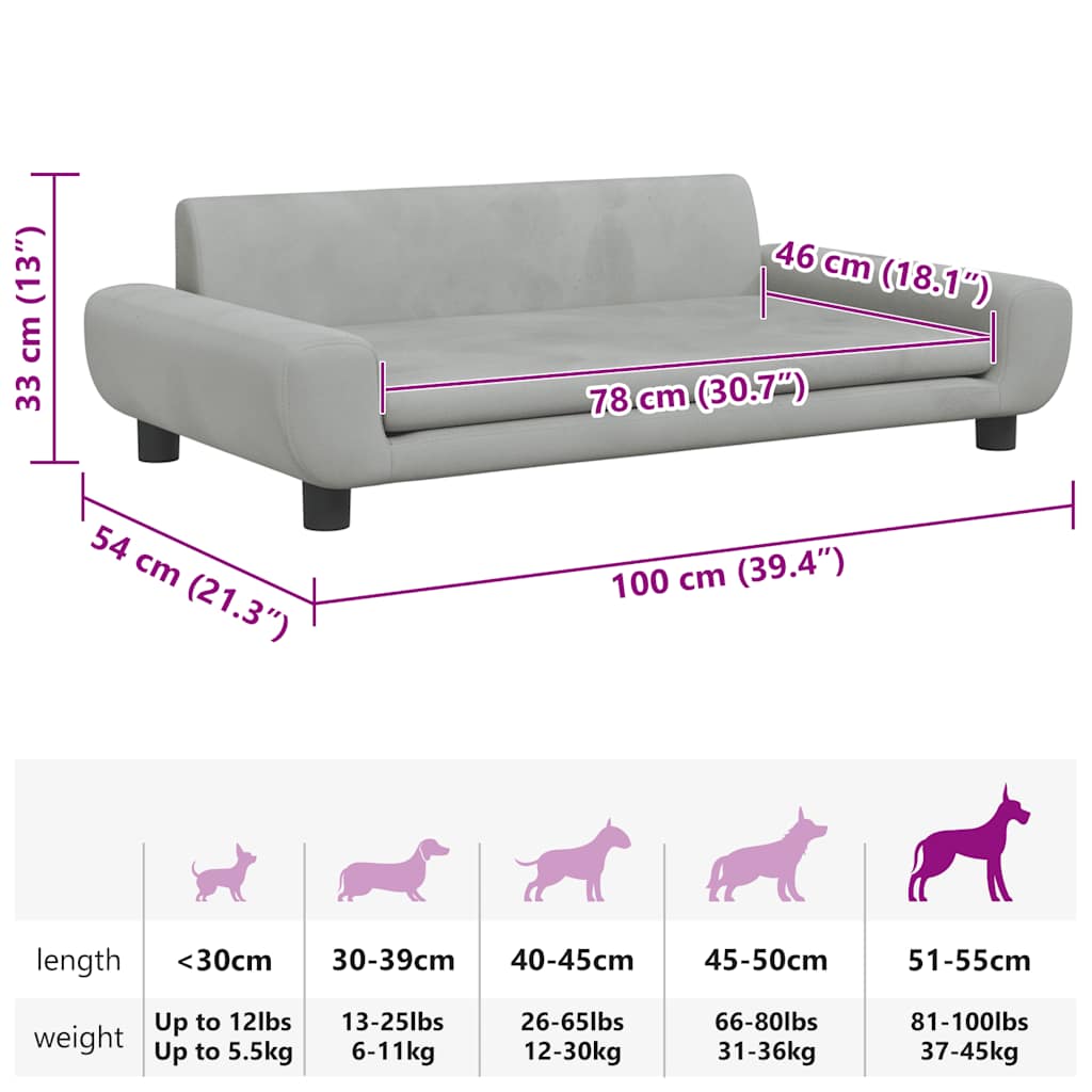 Hundebett Hellgrau 100x54x33 cm Samt