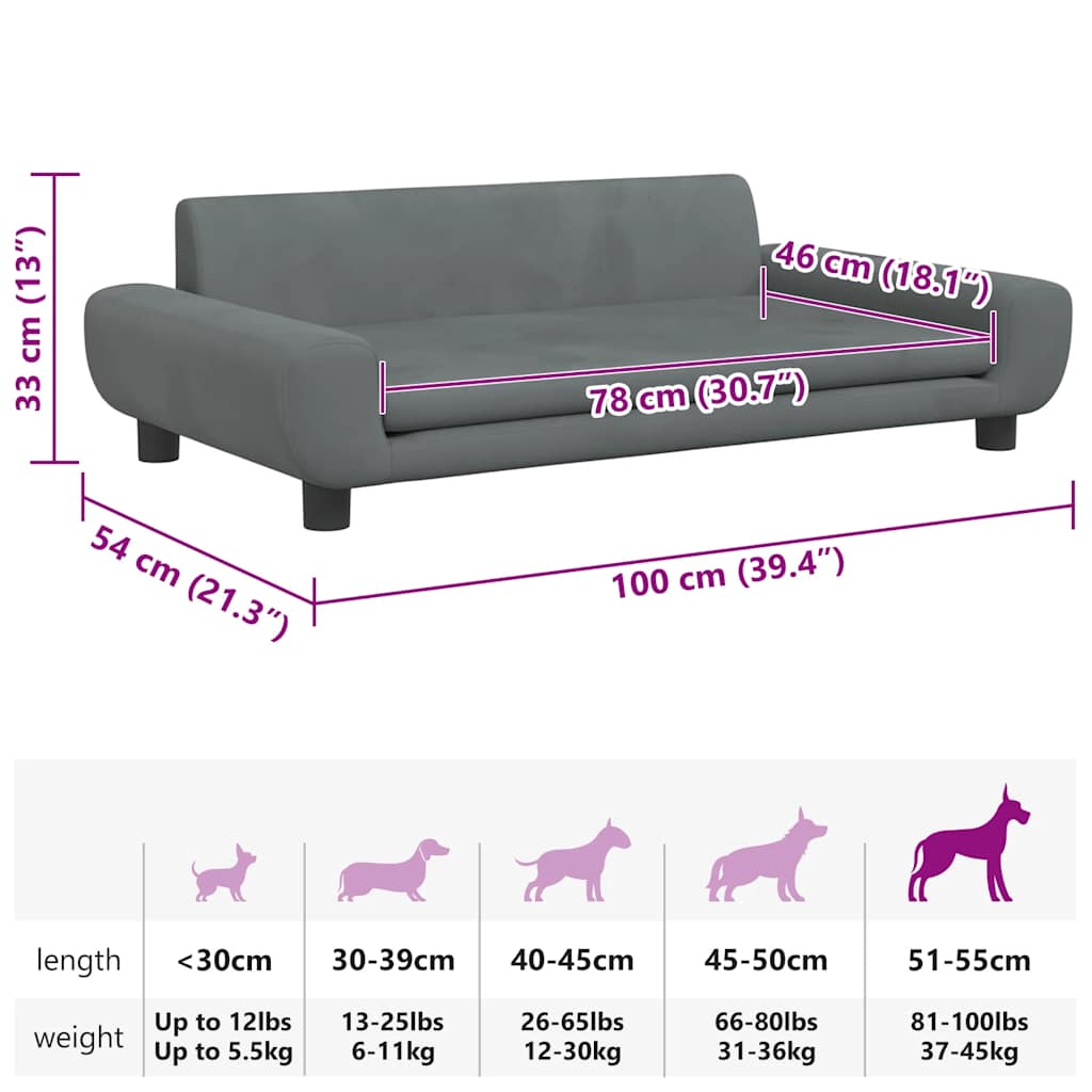 Hundebett Dunkelgrau 100x54x33 cm Samt