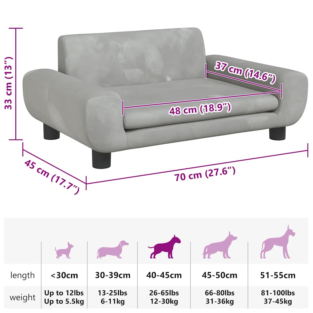 Dog bed light grey 70x45x33 cm velvet