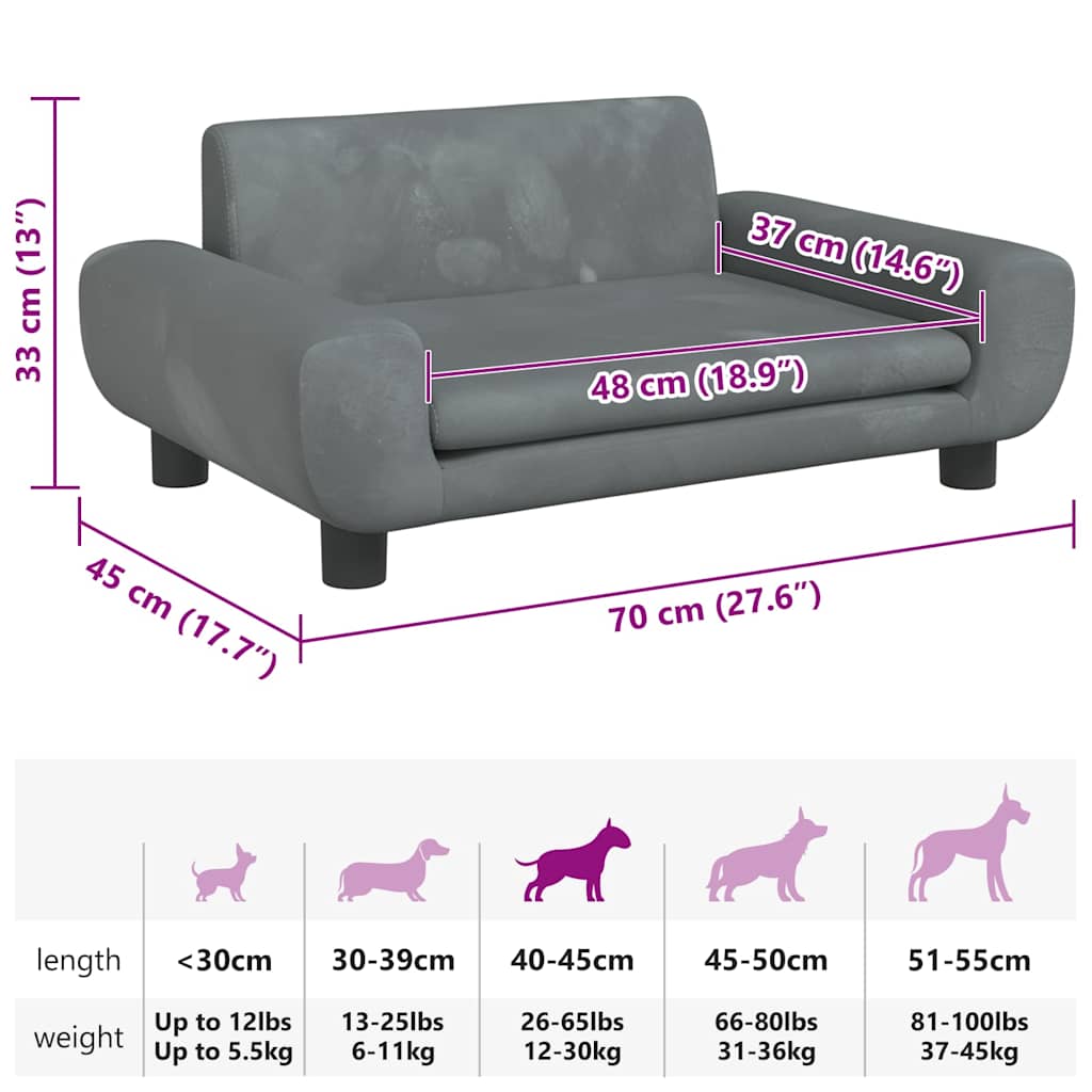 Hundebett Dunkelgrau 70x45x33 cm Samt