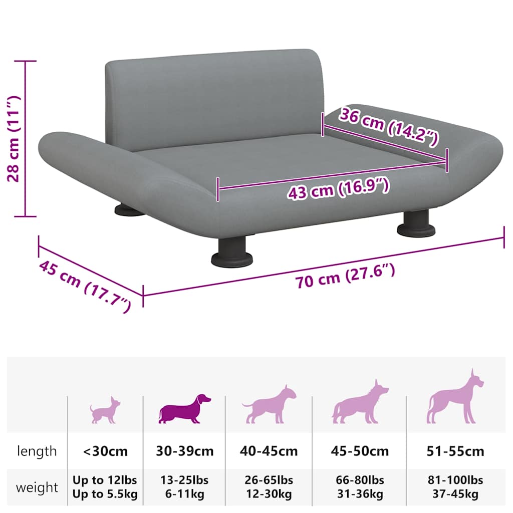 Hundebett Hellgrau 70x45x28 cm Stoff