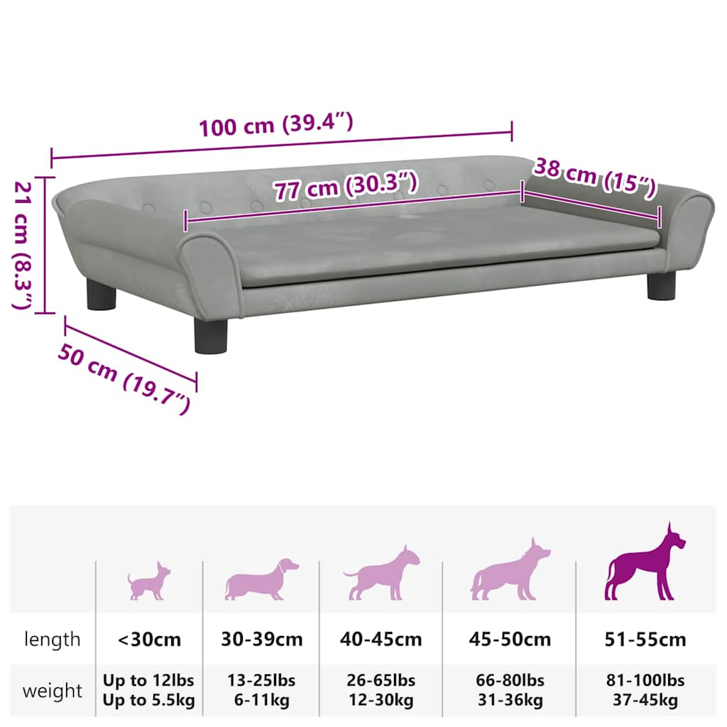 Hundebett Hellgrau 100x50x21 cm Samt