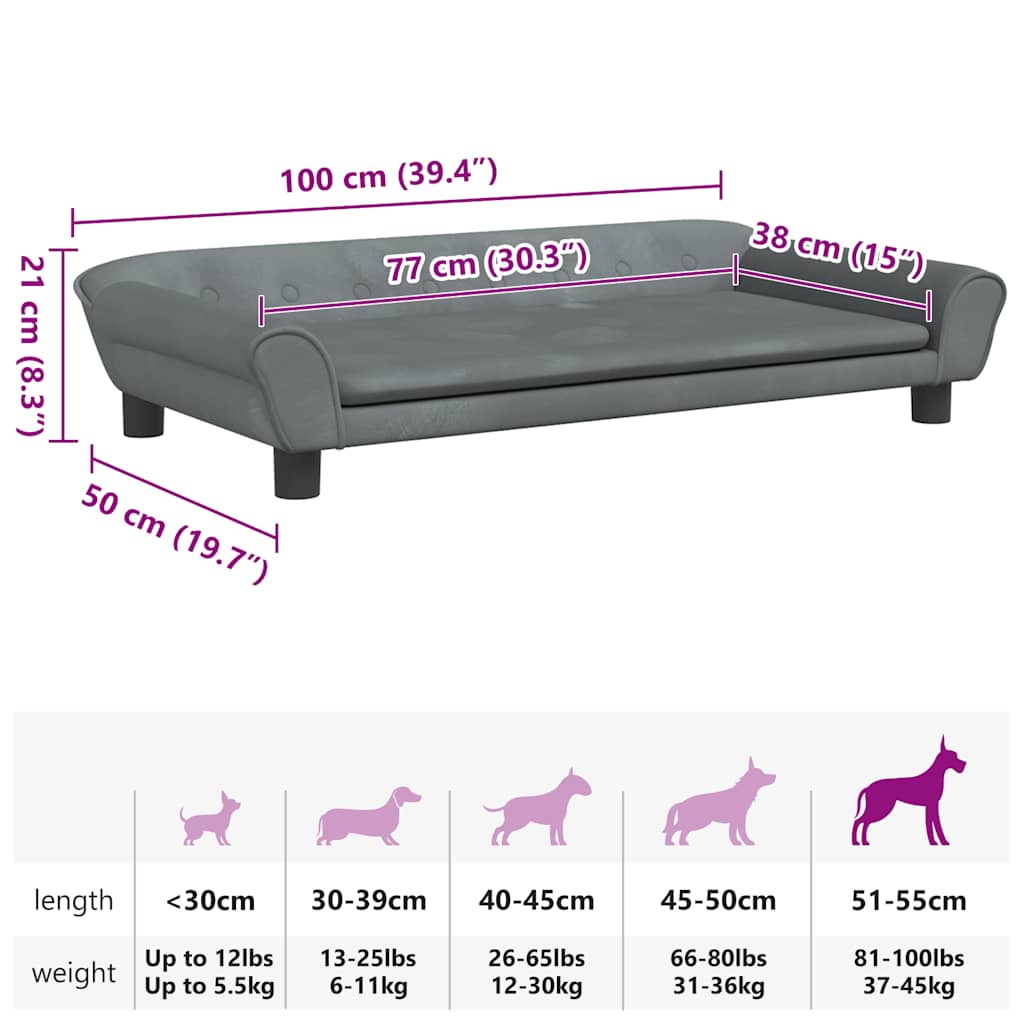 Hundebett Dunkelgrau 100x50x21 cm Samt