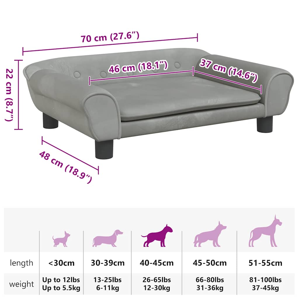 Hundebett Hellgrau 70x48x22 cm Samt