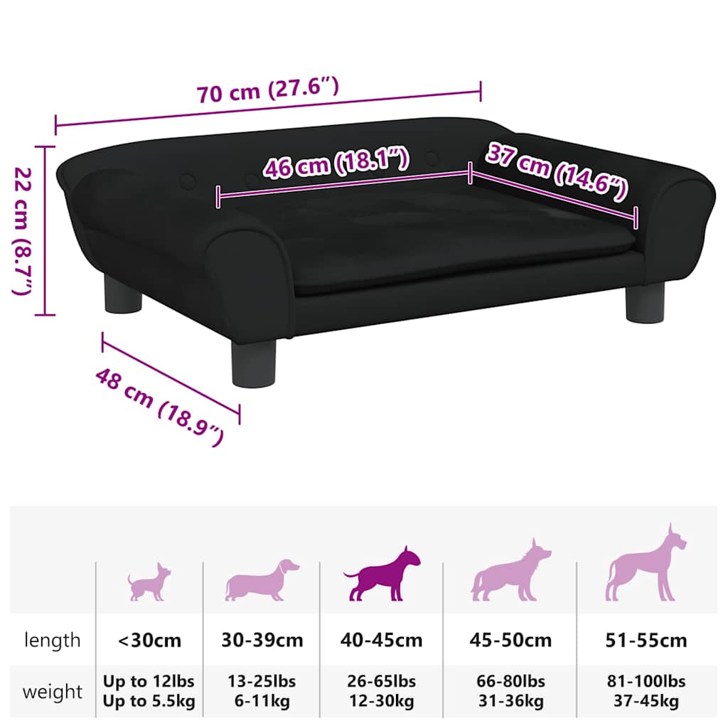 Hundebett Schwarz 70x48x22 cm Samt