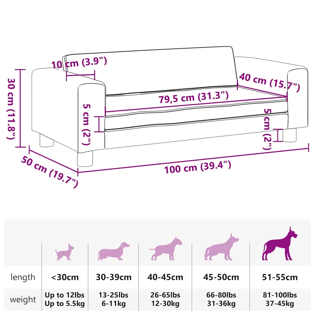 Hundebett mit Verlängerung Creme 100x50x30 cm Samt