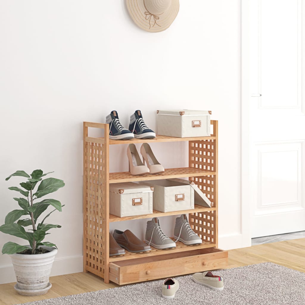 Meuble à chaussures avec tiroir 70x27x81 cm en bois de noyer massif