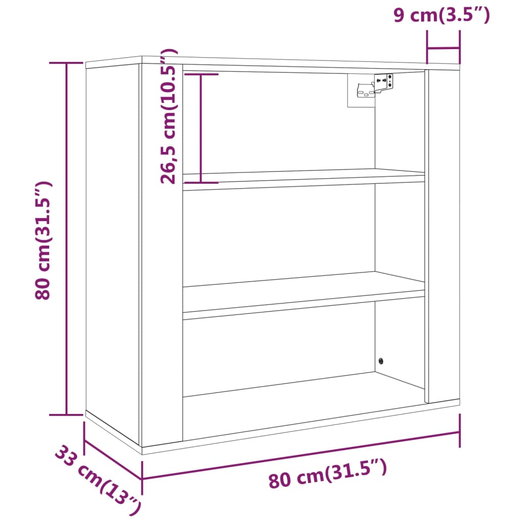 Wandschrank Schwarz 80x33x80 cm Holzwerkstoff