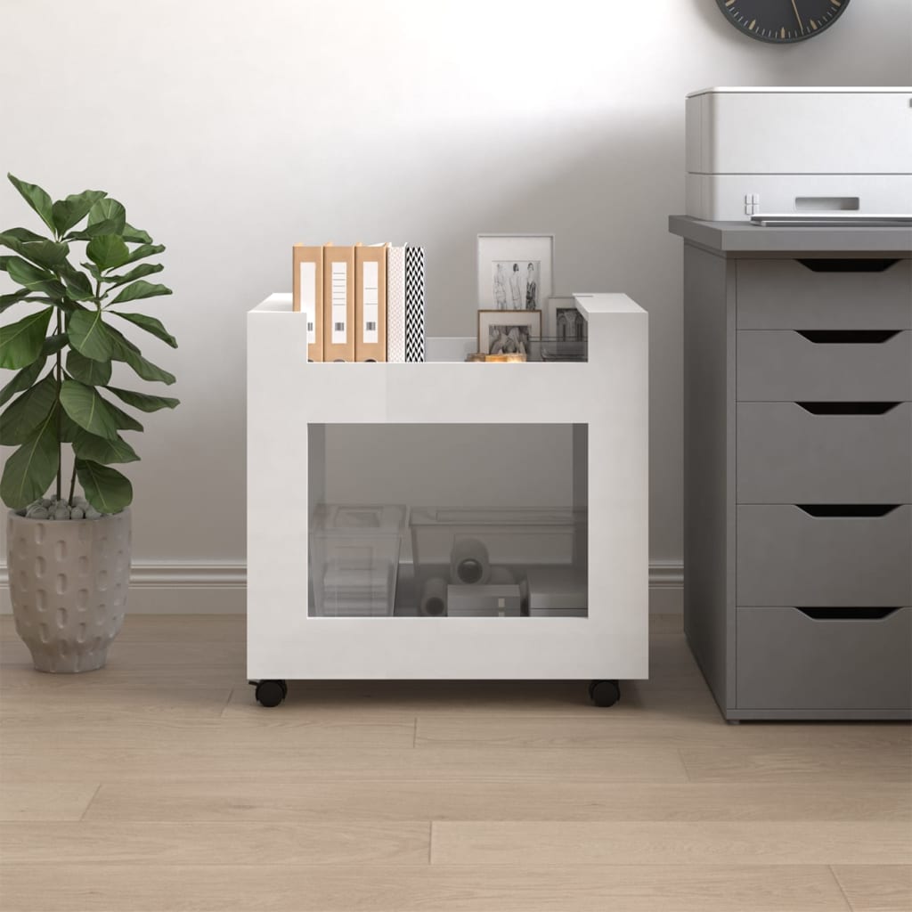 Chariot de bureau blanc brillant 60x45x60 cm en bois